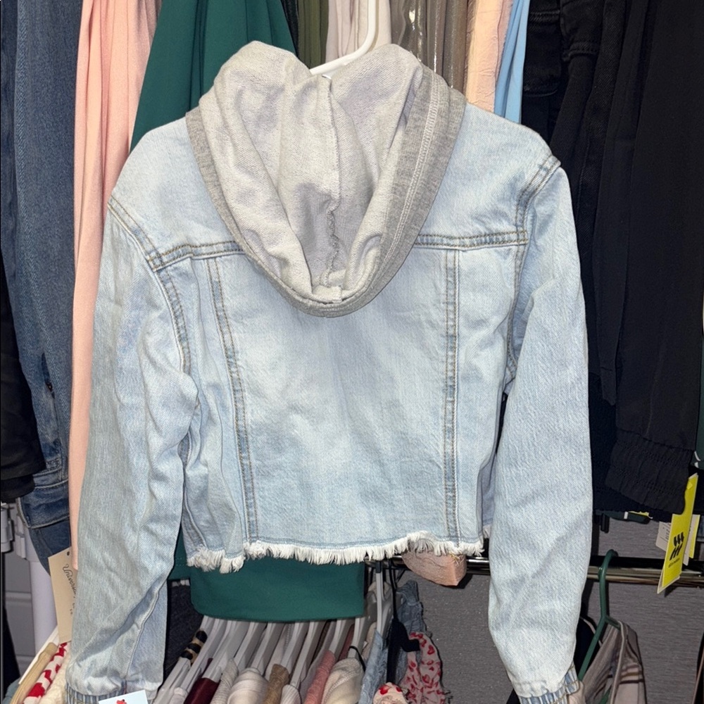 Light Blue Denim Jacket with Gray Hood - Picture 2 of 2